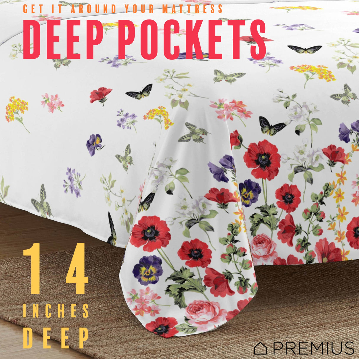 PREMIUS Butterfly Soft Wrinkle-Free Microfiber Sheet Set, White-Multi from ShopBobbys