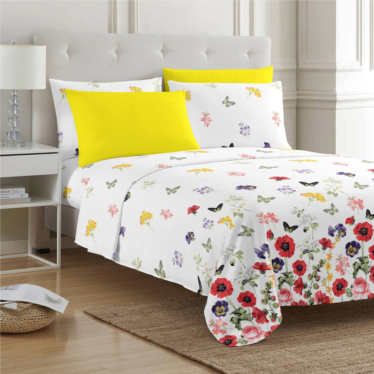 PREMIUS Butterfly Soft Wrinkle-Free Microfiber Sheet Set, White-Multi from ShopBobbys
