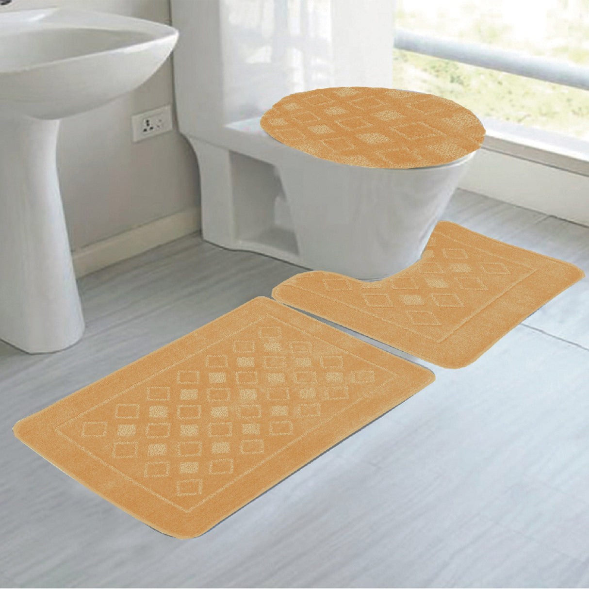 Jenny 3-Piece Diamond Plush Oversized Non-Slip Bath Rug Set from ShopBobbys