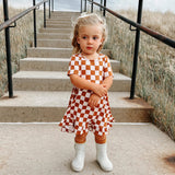 COPPER CHECKERS DREAM RUFFLE DRESS from DREAM BIG LITTLE CO