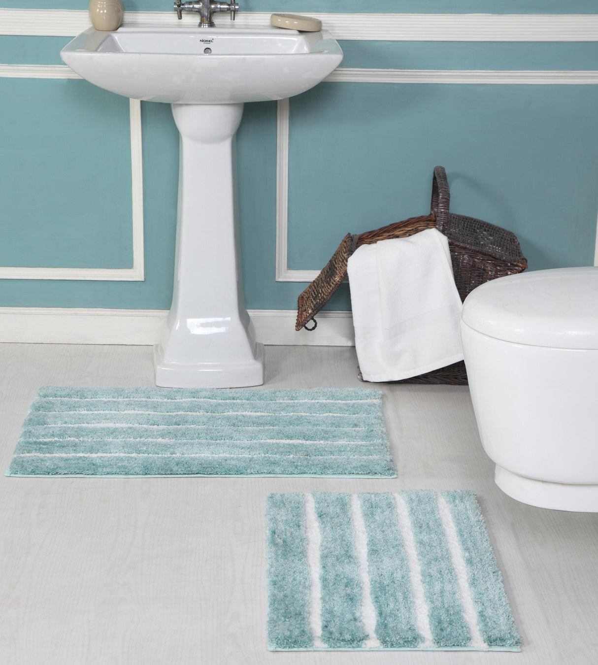 Premius Striped 2 Piece Non-Slip Bath Rug Set, 17x24, 20x32 Inches from ShopBobbys