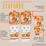 PREMIUS 5 Piece Printed Kitchen Linen Set, 2 Cotton Towels, 2 Pot Holders, 1 Oven Mitt from ShopBobbys