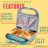 PREMIUS Ceramic Non-Stick Double Slice Sandwich Maker, 8.25x4.75 Inch Mold from ShopBobbys