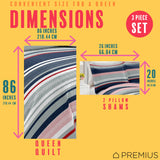 PREMIUS Mateo 3 Piece Microfiber Wrinkle-Free Quilt Set, Blue-Multi-Striped from ShopBobbys