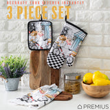 PREMIUS 3 Piece Printed Kitchen Linen Set, 1 Cotton Towel, 1 Pot Holder, 1 Oven Mitt from ShopBobbys