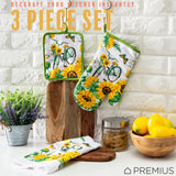 PREMIUS 3 Piece Printed Kitchen Linen Set, 1 Cotton Towel, 1 Pot Holder, 1 Oven Mitt from ShopBobbys