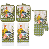 PREMIUS 5 Piece Printed Kitchen Linen Set, 2 Cotton Towels, 2 Pot Holders, 1 Oven Mitt from ShopBobbys