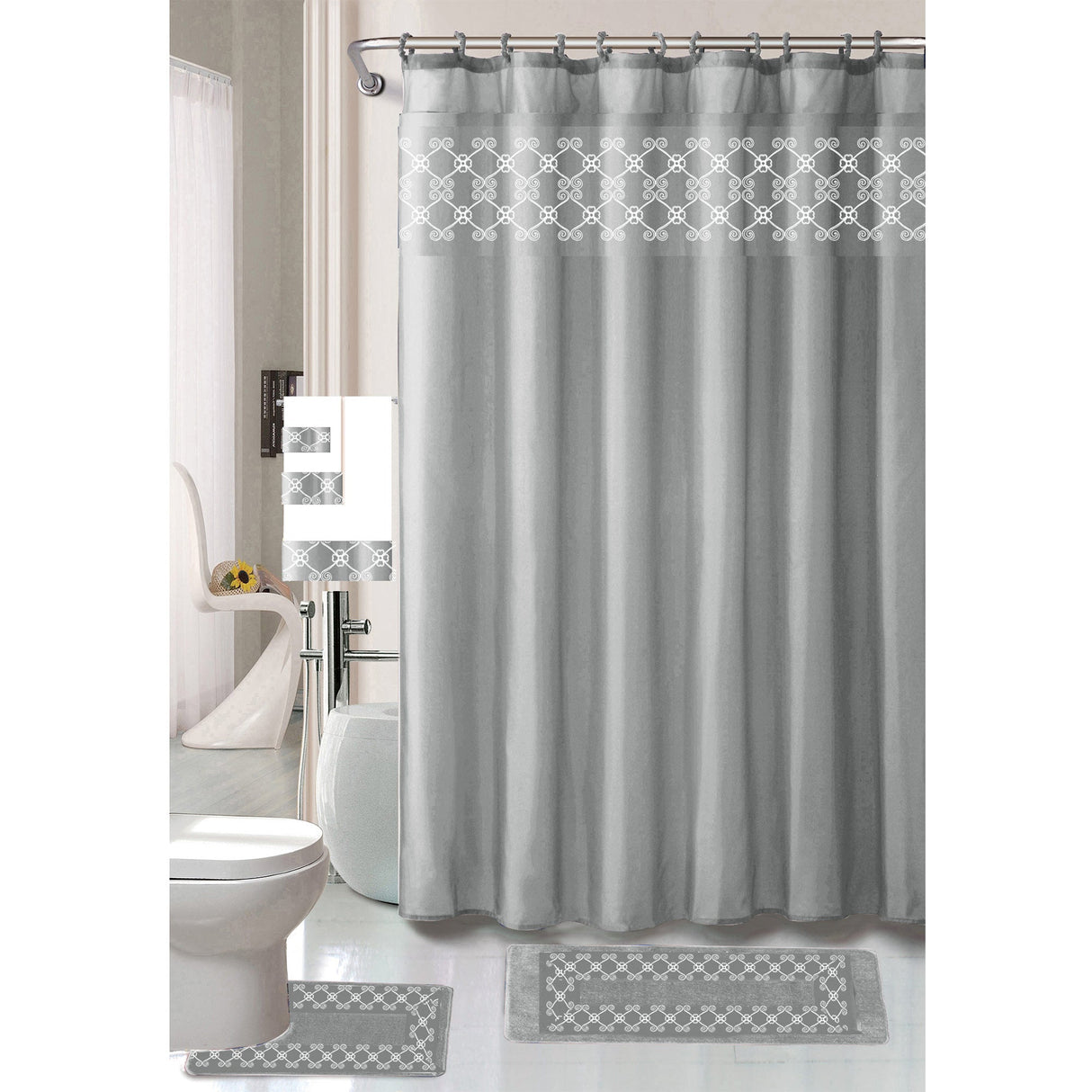 Tristan 18 Piece Shower Curtain with Embroidered Non-Slip Bath Rug and Towel Set from ShopBobbys