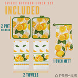 PREMIUS 5 Piece Printed Kitchen Linen Set, 2 Cotton Towels, 2 Pot Holders, 1 Oven Mitt from ShopBobbys
