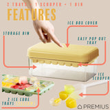PREMIUS 2 Tray Ice Cube Tray with Container and Scoop, Yellow-Clear from ShopBobbys