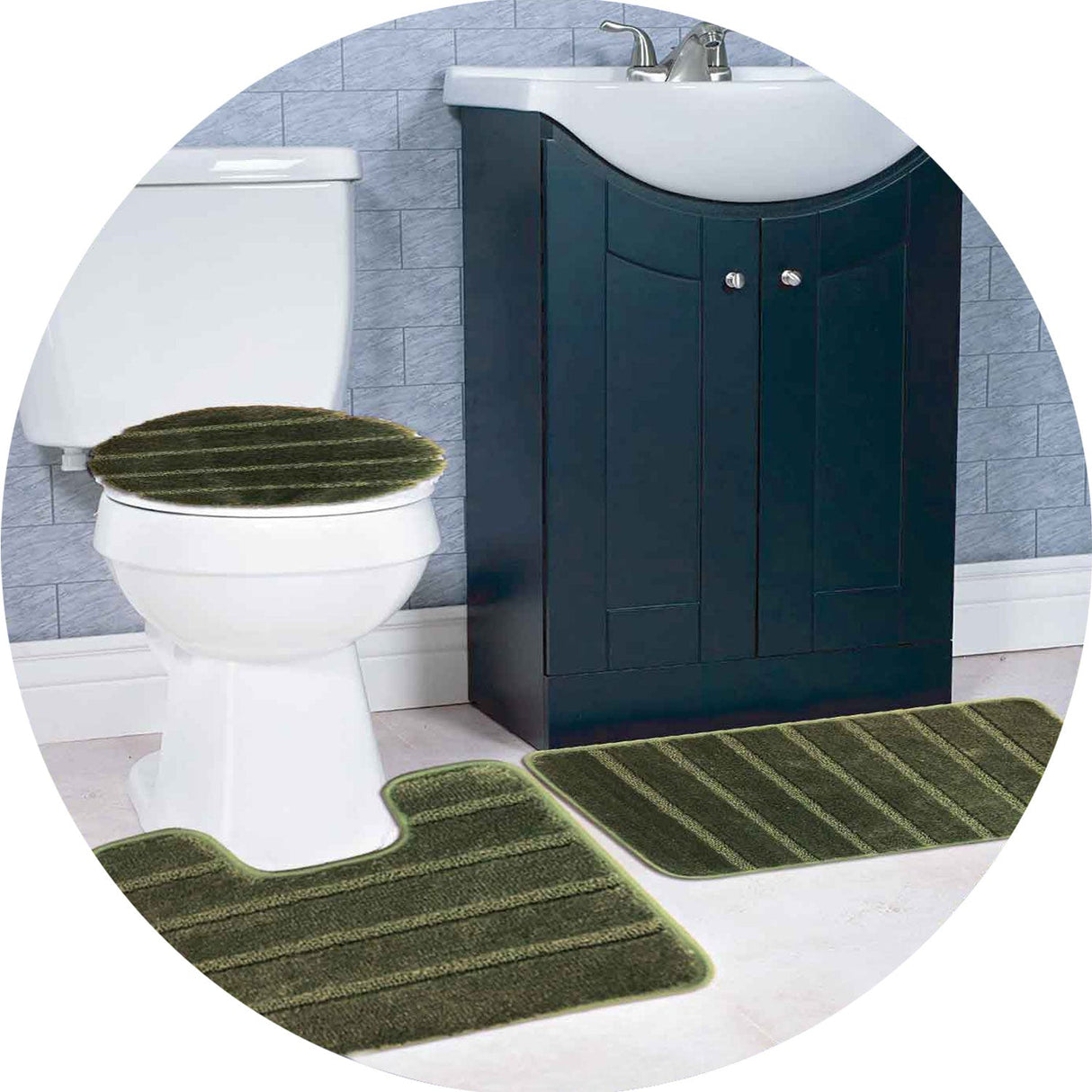 Atlanta 3-Piece Non-Slip Striped Tufted Bath Rug Set from ShopBobbys