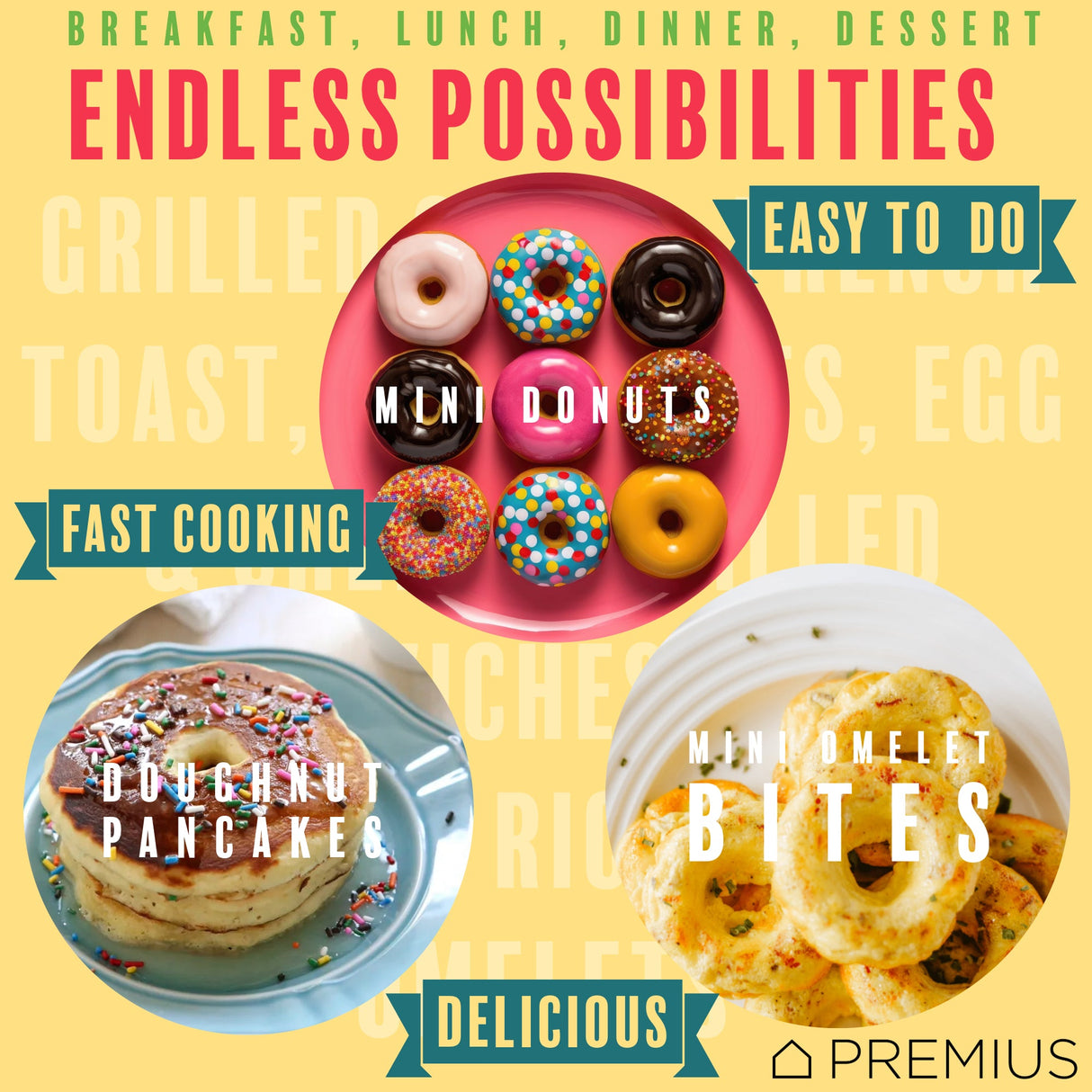 PREMIUS Ceramic Non-Stick Mini Snack Donut Maker, 2 Inch Mold, 4 Count from ShopBobbys