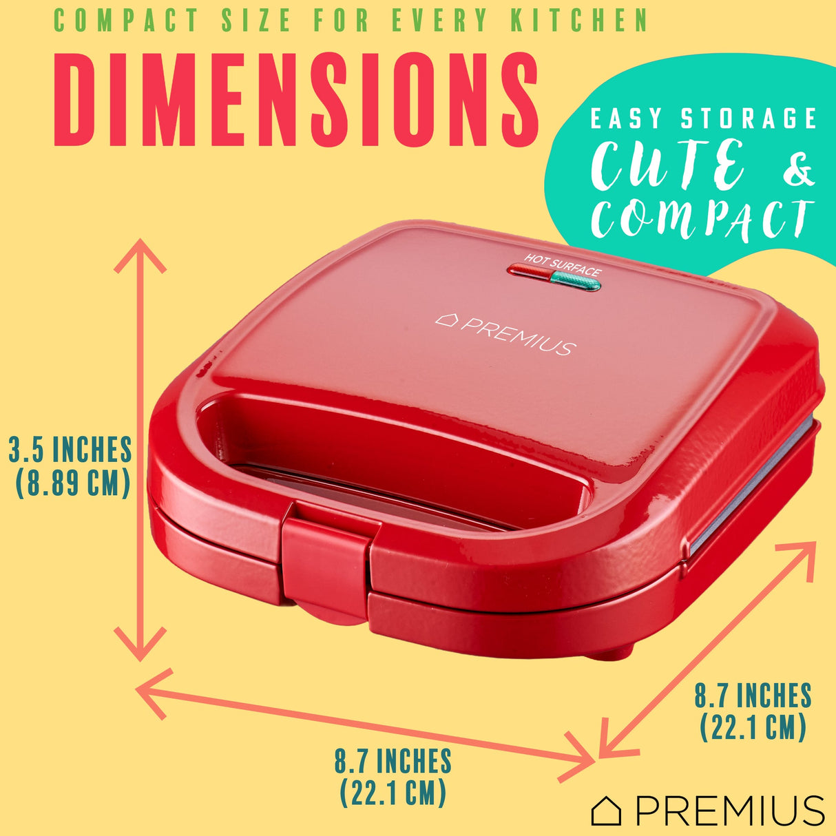 PREMIUS Ceramic Non-Stick Double Slice Sandwich Maker, 8.25x4.75 Inch Mold from ShopBobbys