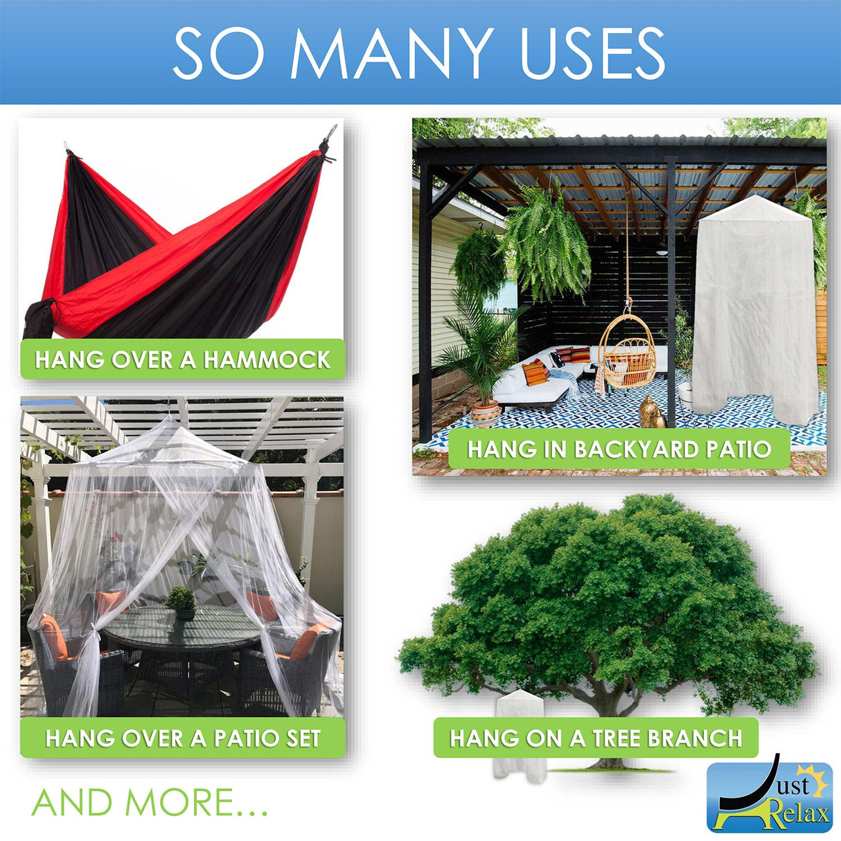 Just Relax Extra-Large Indoor-Outdoor Round Canopy Mosquito Net, White, 5x9 Feet from ShopBobbys