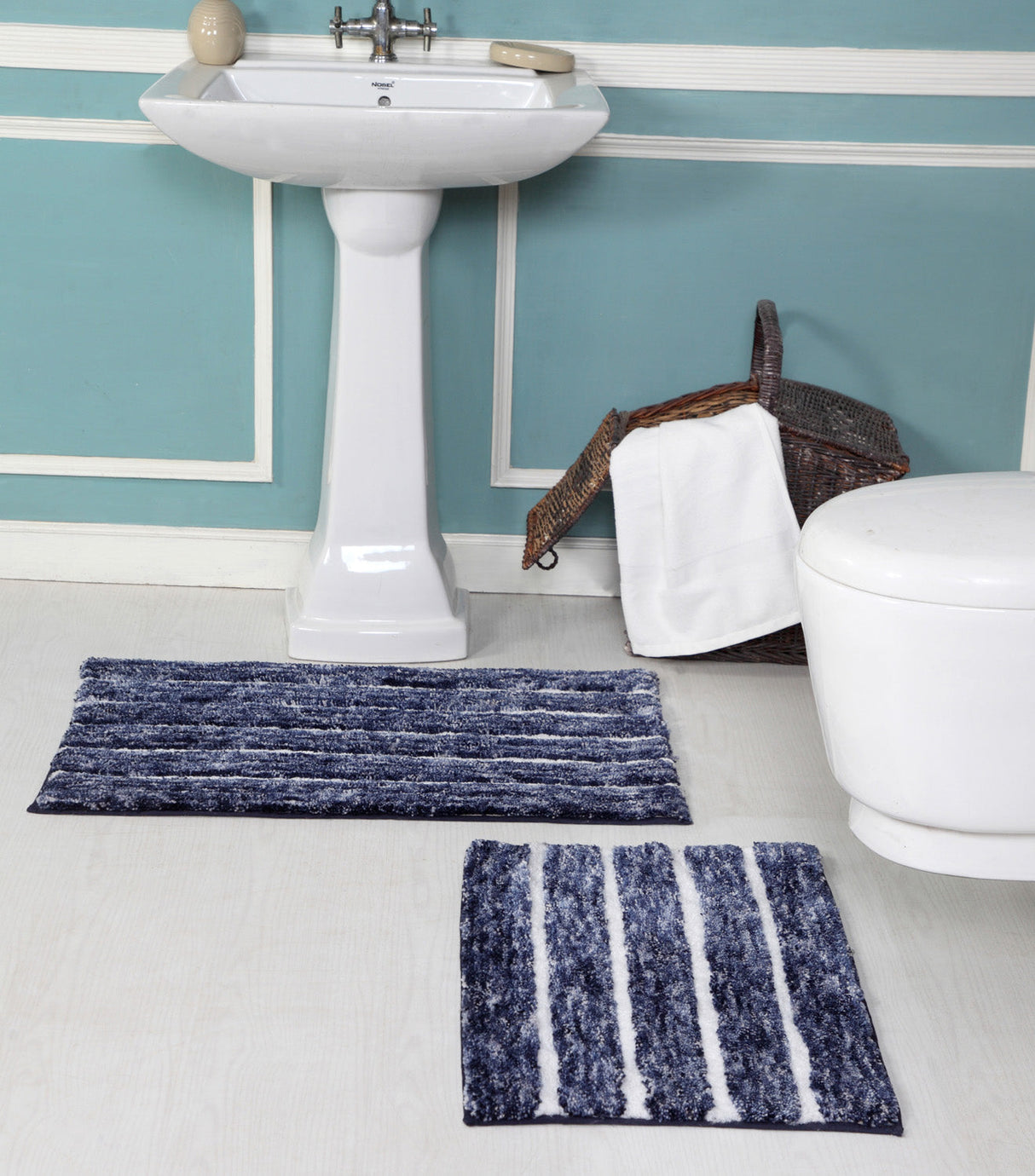 Premius Striped 2 Piece Non-Slip Bath Rug Set, 17x24, 20x32 Inches from ShopBobbys