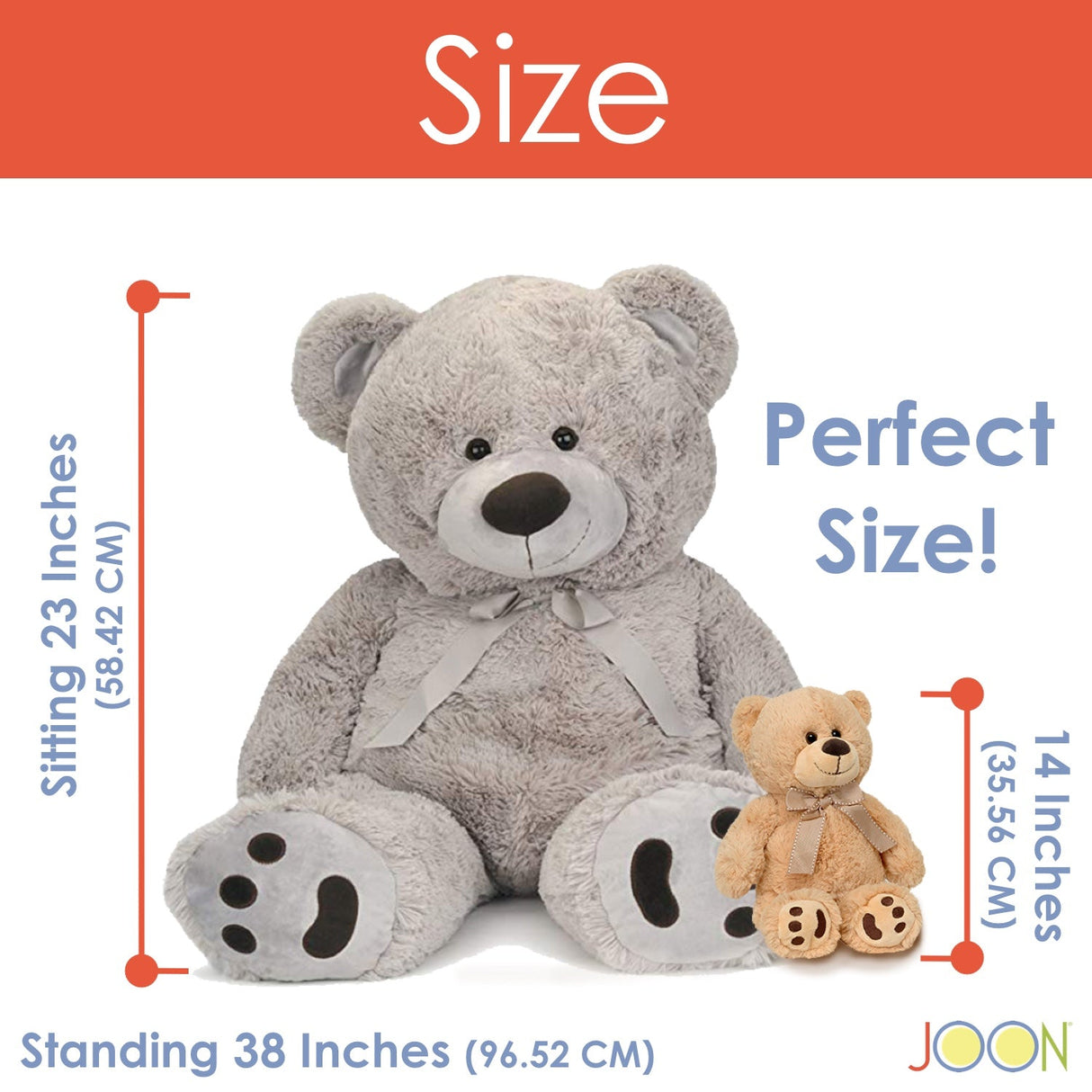 JOON Huge Teddy Bear With Ribbon, Light Gray from ShopBobbys