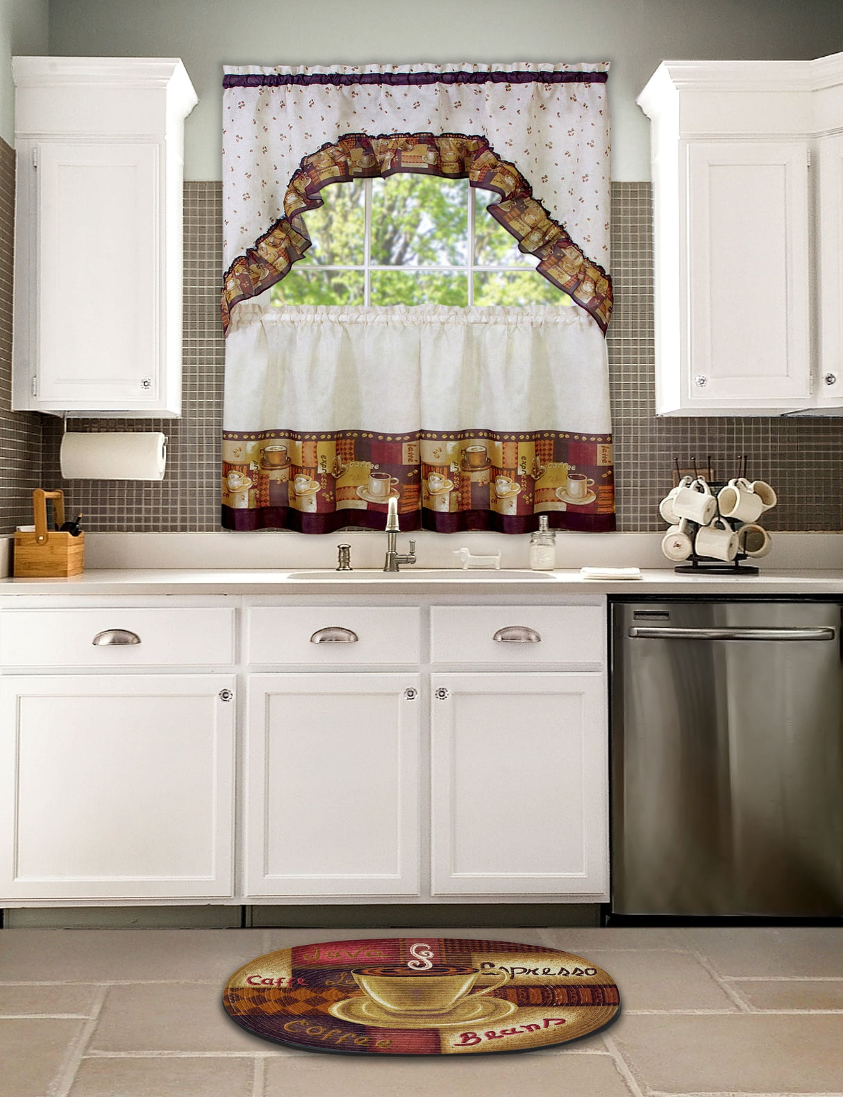 Achim Home Furnishings Coffee Tier And Swag Kitchen Curtain Set, 57 By 36-Inch, Brown from ShopBobbys