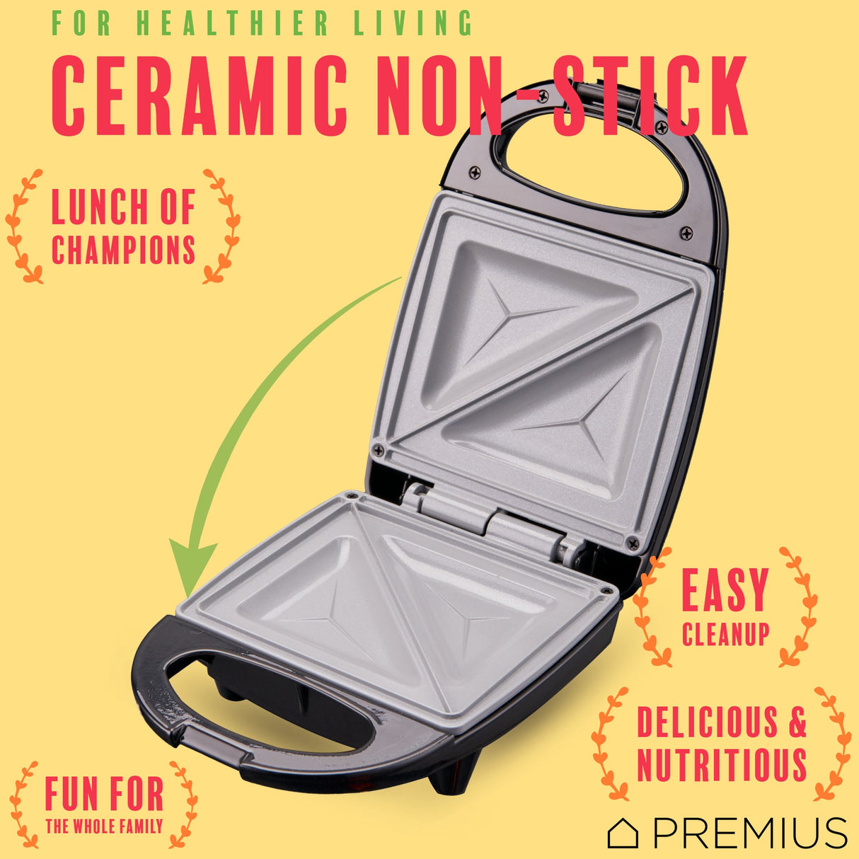 PREMIUS Ceramic Non-Stick Mini Snack Sandwich Maker, 5x4.4 Inch Mold from ShopBobbys