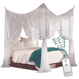 Just Relax Four Corner Post Bed Canopy Set With LED Lights and Remote, White, Full-Queen-King from ShopBobbys