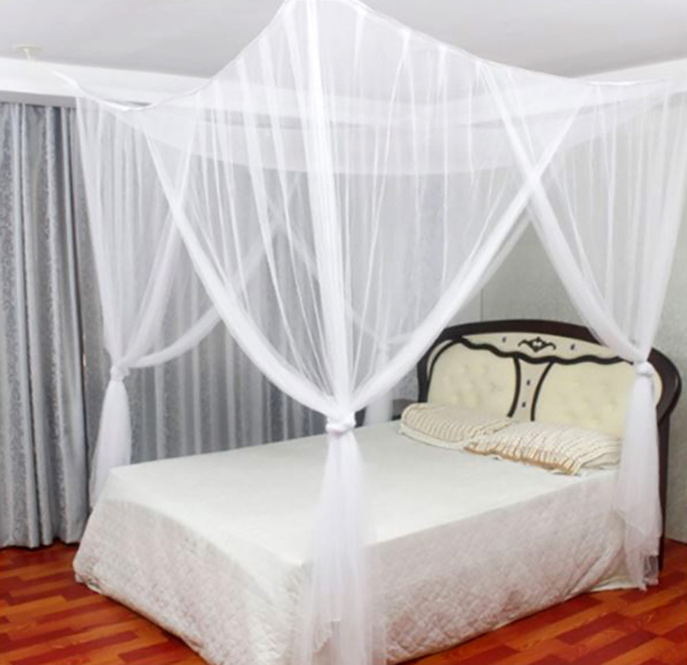 Just Relax Four Corner Post Elegant Mosquito Net Bed Canopy Set, Beige, Full-Queen-King from ShopBobbys