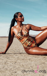 Santorini: Asymmetric Keyhole One-Piece in Tiger from Chynna Dolls