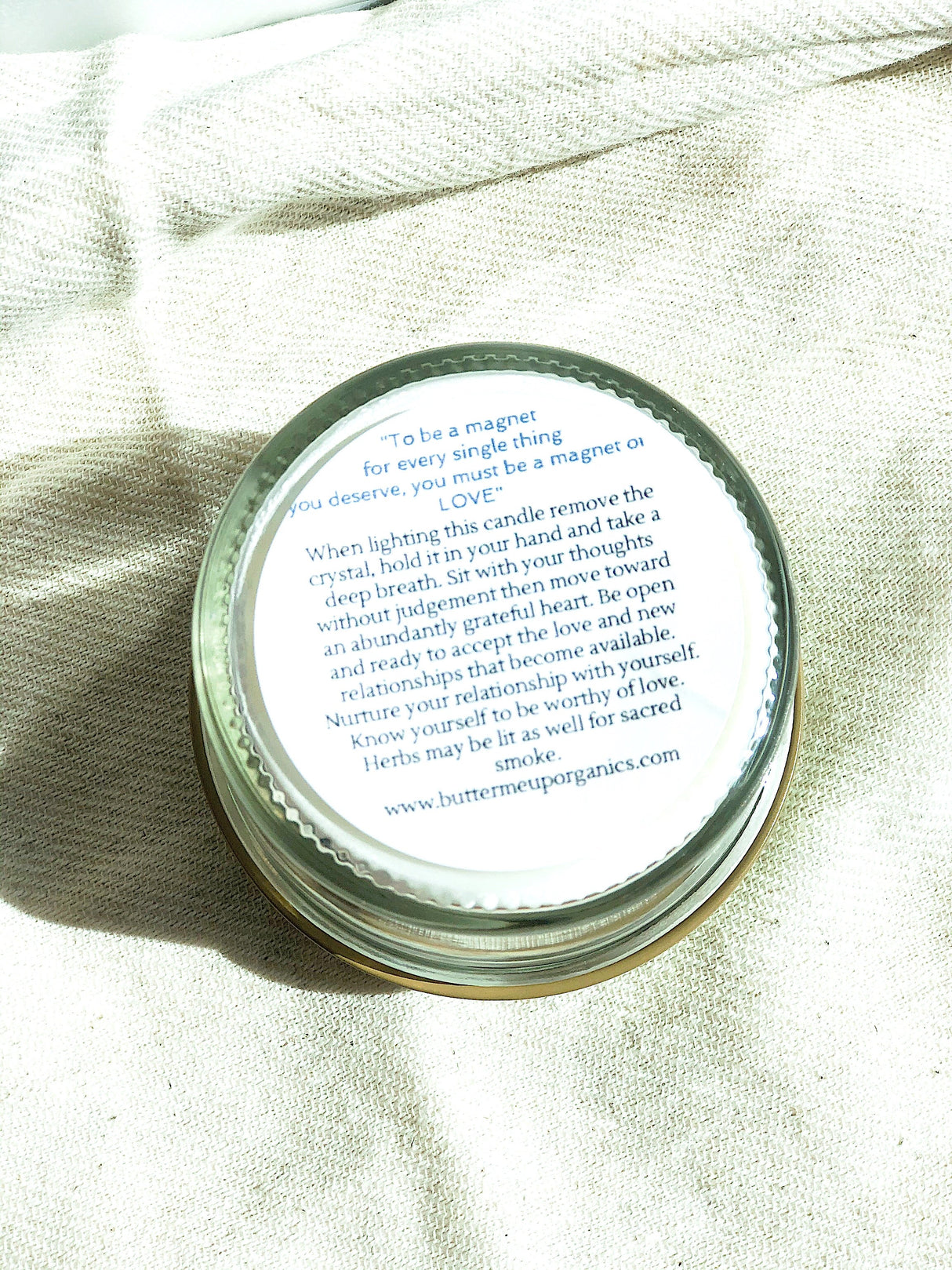Love Spell / Intention Candle/ Ritual Candle / Love and Light / Rose Quartz / Crystal Candle from Butter Me Up Organics