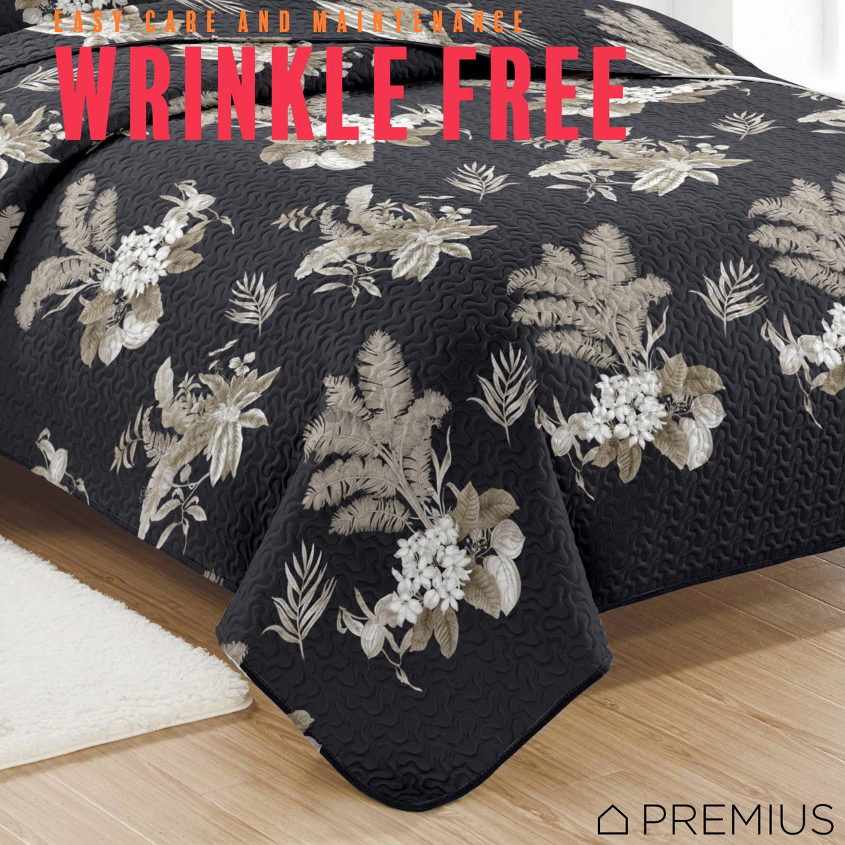 PREMIUS Mia 3 Piece Microfiber Wrinkle-Free Quilt Set, Black-Taupe from ShopBobbys