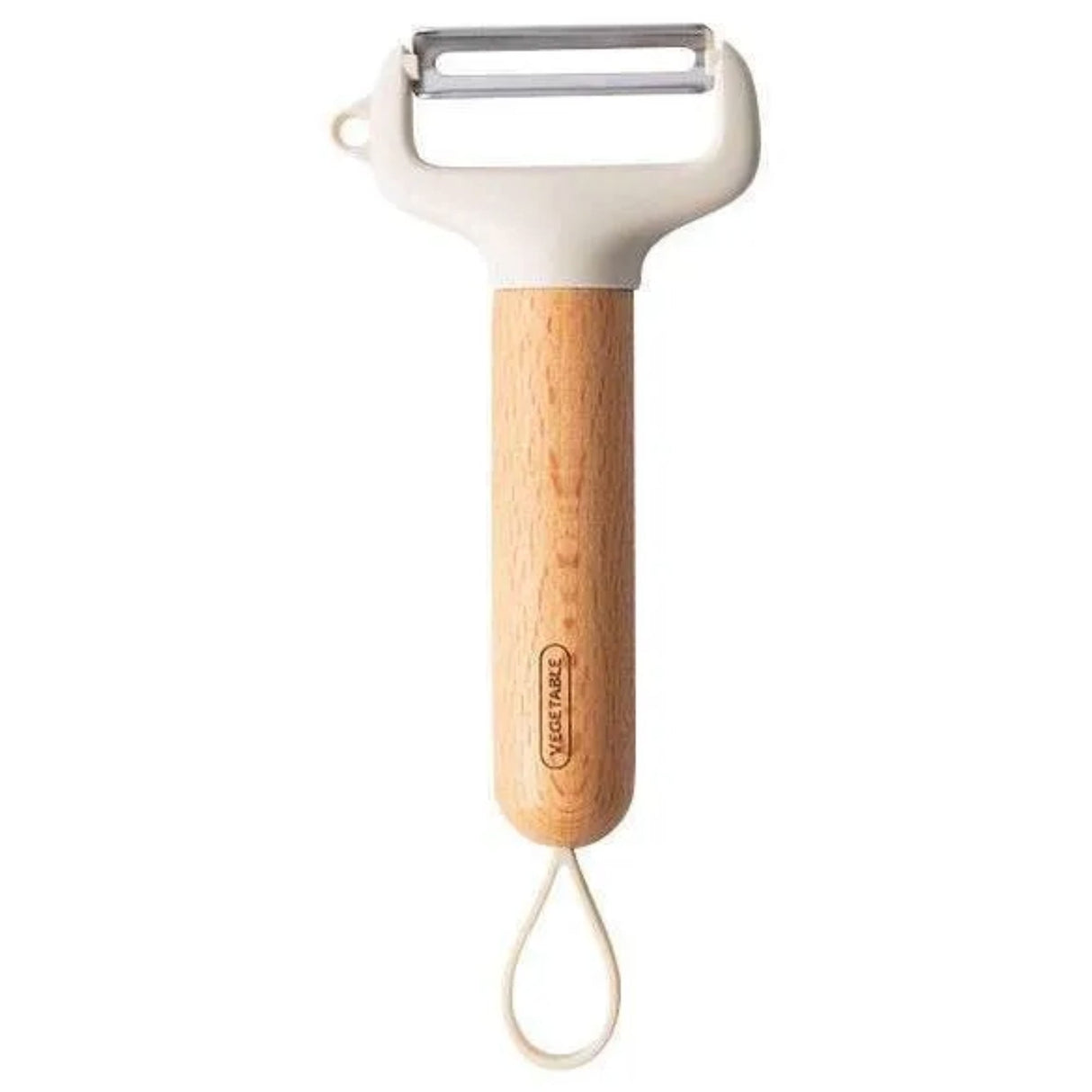 PREMIUS Wooden Vegetable Stainless Steel Blades Peeler with Potato Eyer, White-Natural from ShopBobbys