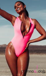 Naz: Zip Front One Piece in Bubblegum Pink from Chynna Dolls