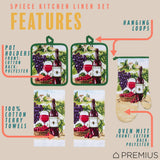 PREMIUS 5 Piece Printed Kitchen Linen Set, 2 Cotton Towels, 2 Pot Holders, 1 Oven Mitt from ShopBobbys