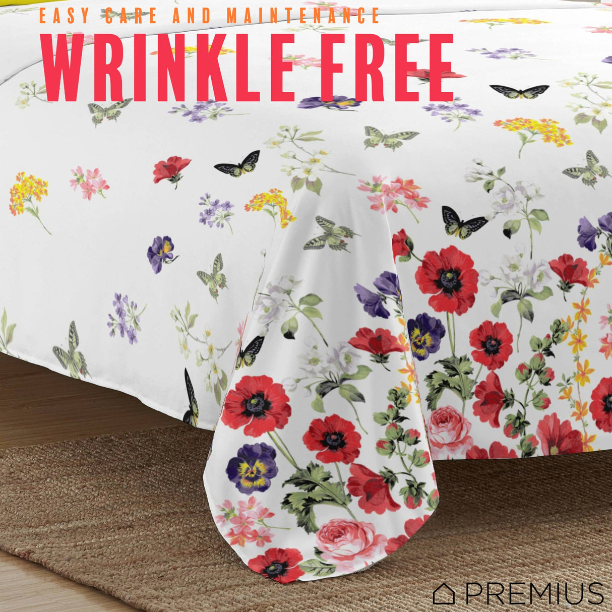 PREMIUS Butterfly Soft Wrinkle-Free Microfiber Sheet Set, White-Multi from ShopBobbys