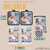 PREMIUS 5 Piece Printed Kitchen Linen Set, 2 Cotton Towels, 2 Pot Holders, 1 Oven Mitt from ShopBobbys