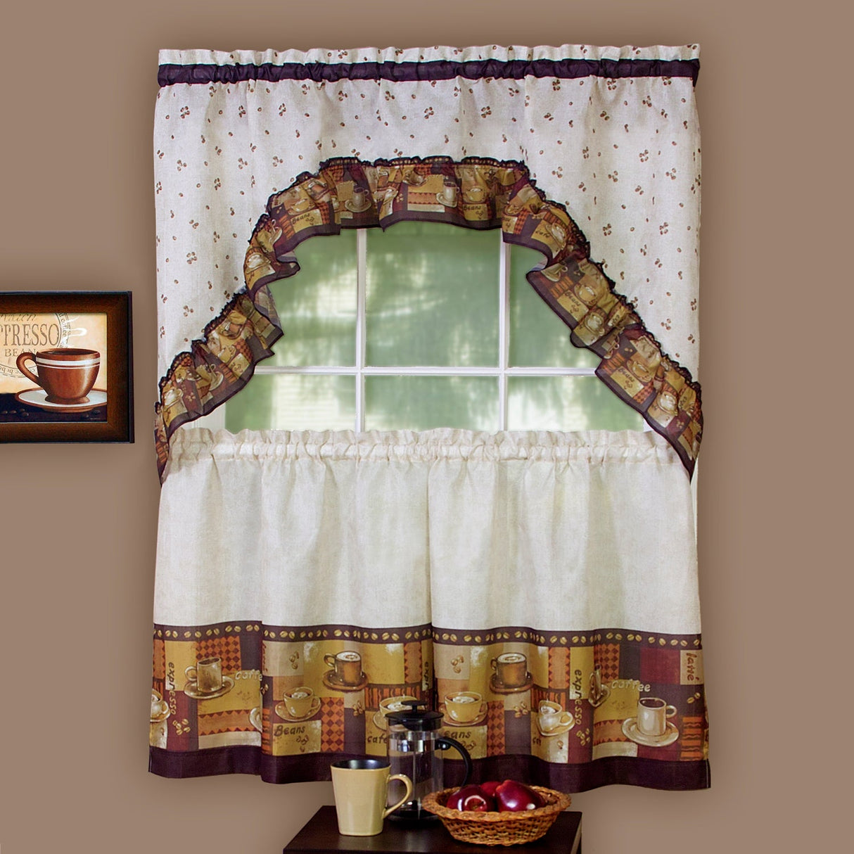 Achim Home Furnishings Coffee Tier And Swag Kitchen Curtain Set, 57 By 36-Inch, Brown from ShopBobbys