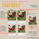 PREMIUS 5 Piece Printed Kitchen Linen Set, 2 Cotton Towels, 2 Pot Holders, 1 Oven Mitt from ShopBobbys