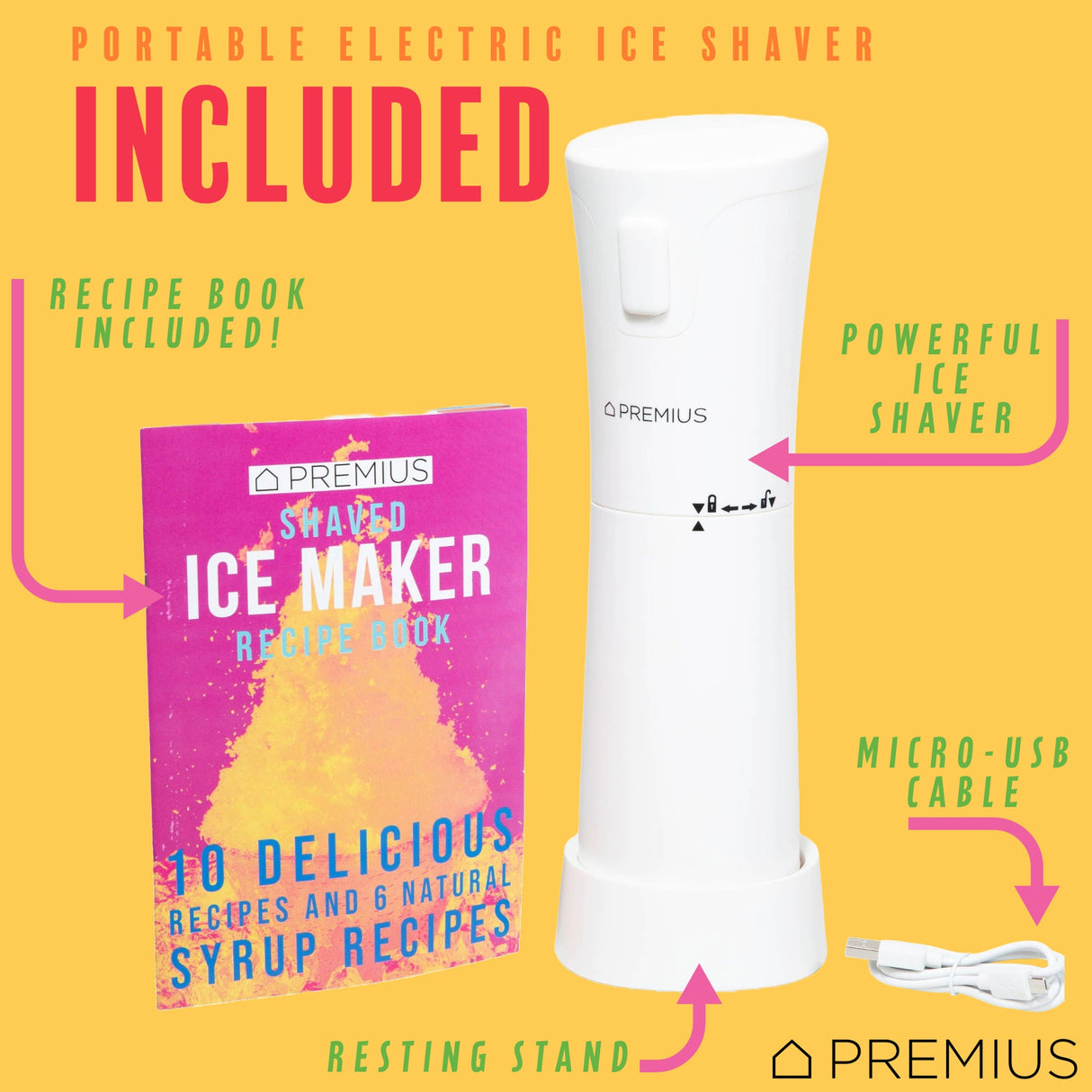 PREMIUS Rechargeable Cordless Hawaiian Shaved Ice Maker, Snow Cone Machine, White from ShopBobbys