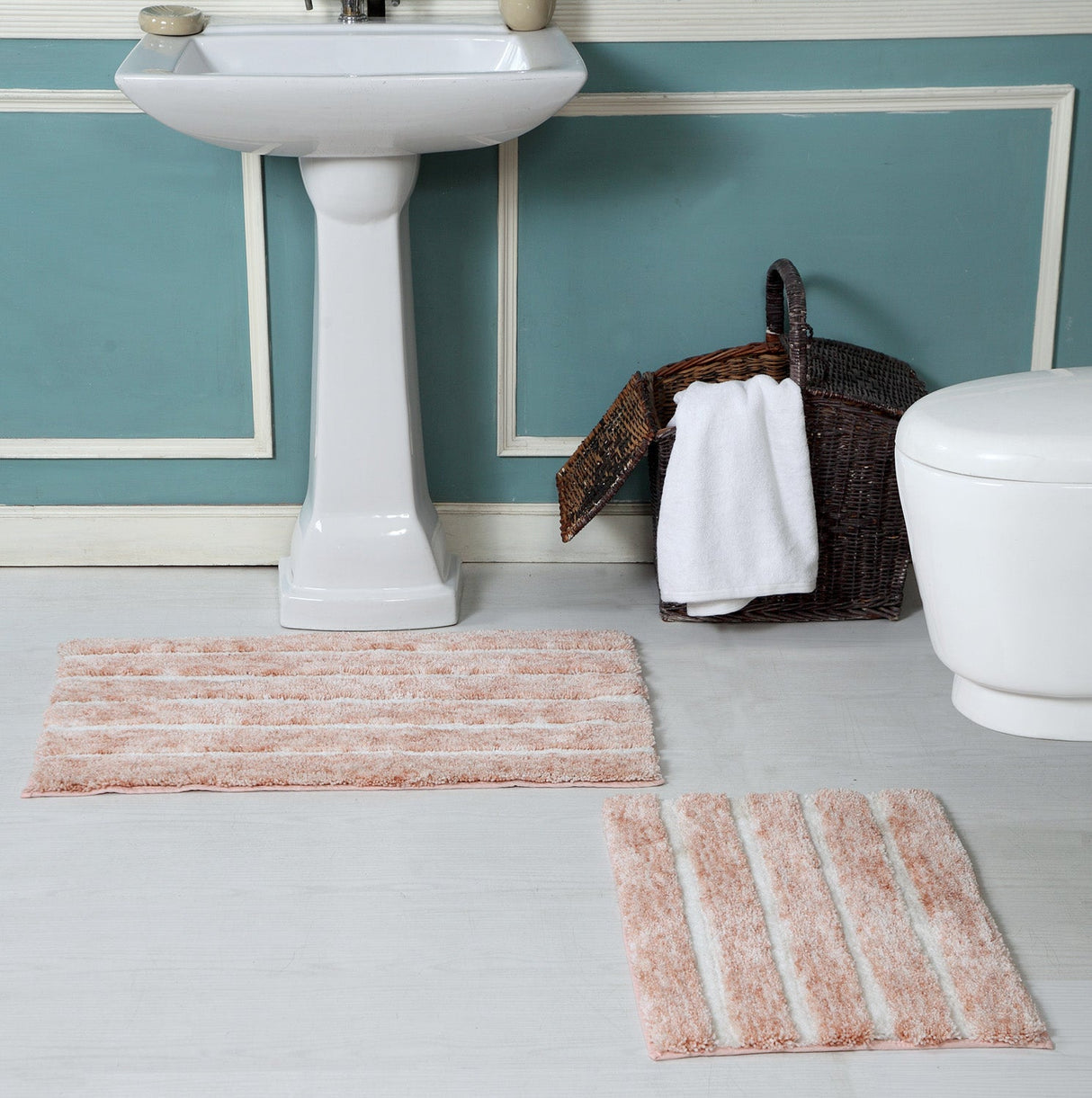 Premius Striped 2 Piece Non-Slip Bath Rug Set, 17x24, 20x32 Inches from ShopBobbys