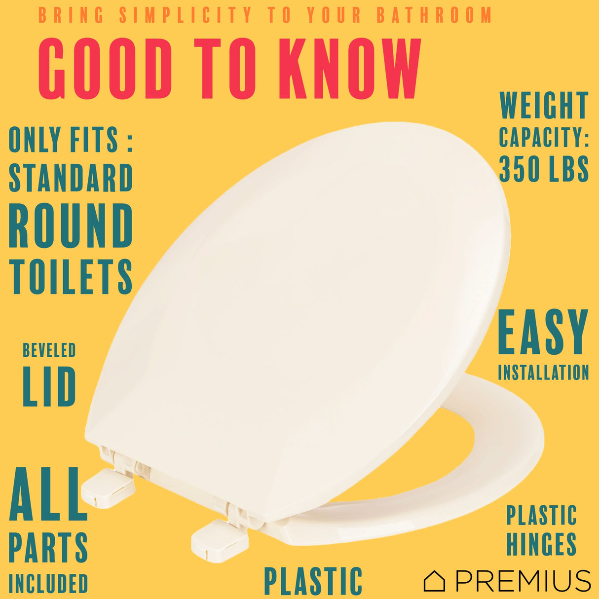 PREMIUS Beveled Plastic Toilet Seat, Standard Round, 17 Inches from ShopBobbys