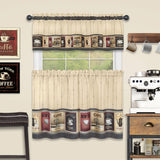 Achim Cozy Cafe Printed Kitchen Curtain Set, Tan-Black, Valance 58x13, Tiers 58x36 Inches from ShopBobbys