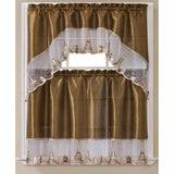 Paris Embroidered Kitchen Curtain Set, Swag 60x36, 30x36 Inches from ShopBobbys