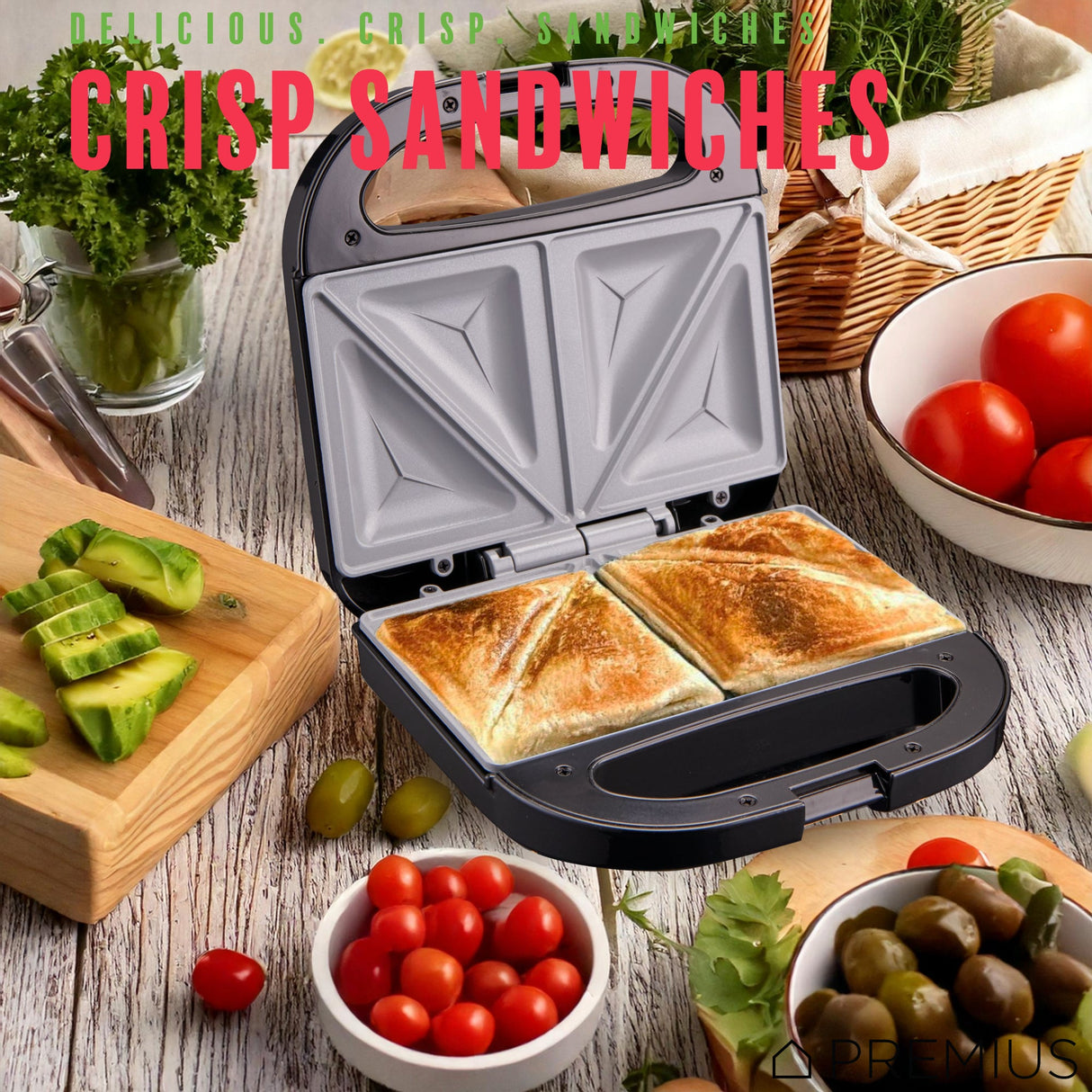 PREMIUS Ceramic Non-Stick Double Slice Sandwich Maker, 8.25x4.75 Inch Mold from ShopBobbys