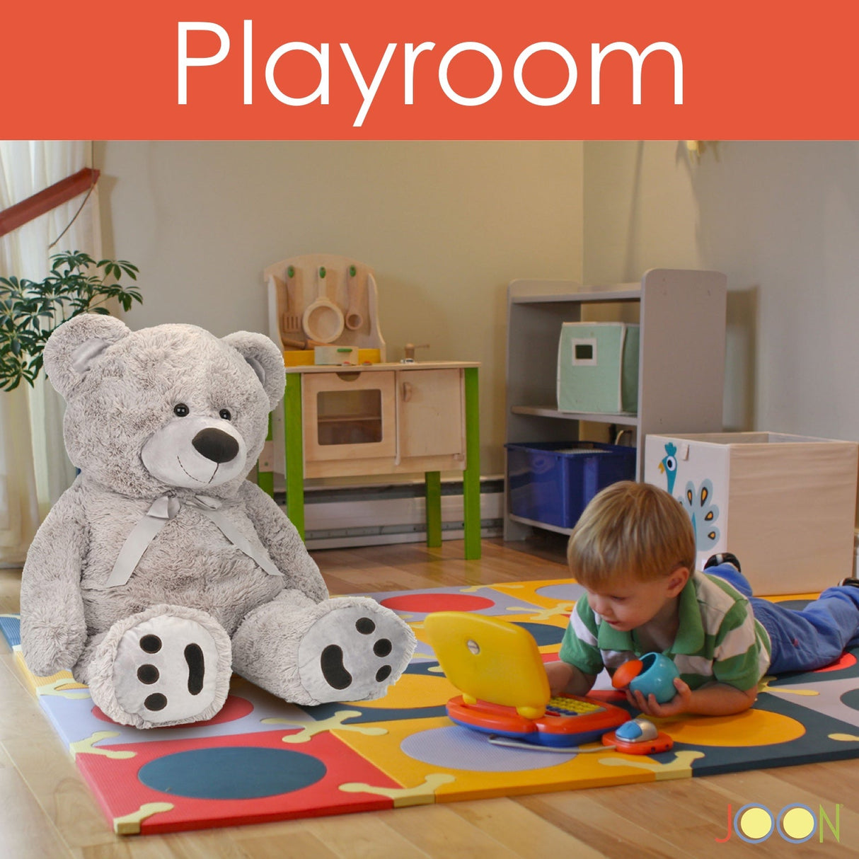 JOON Huge Teddy Bear With Ribbon, Light Gray from ShopBobbys