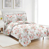 PREMIUS Jennifer 3 Piece Microfiber Wrinkle-Free Quilt Set, White-Red-Green from ShopBobbys