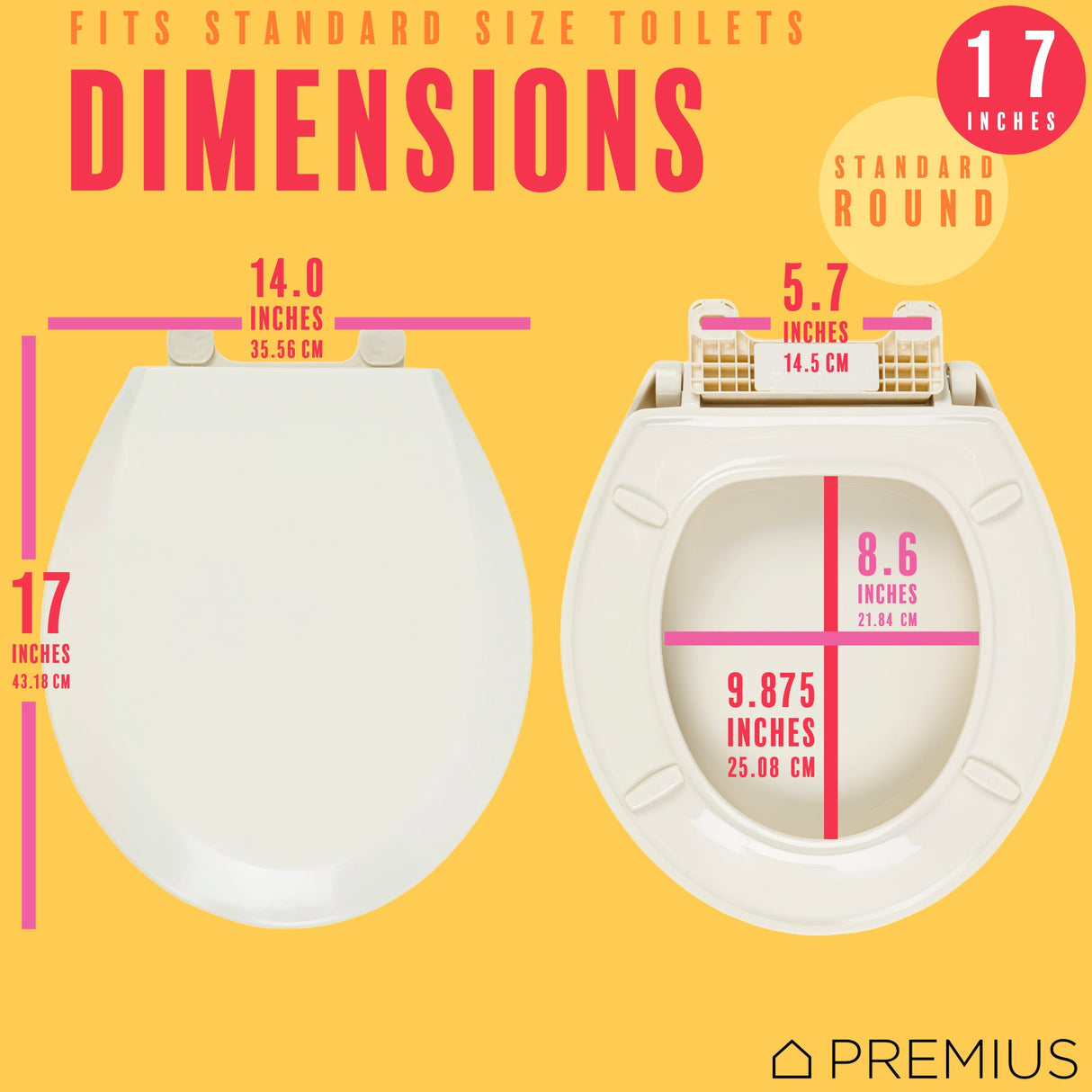 PREMIUS Slow Close Beveled Plastic Toilet Seat, Standard Round, 17 Inches from ShopBobbys