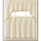 Maggie Kitchen Curtain Set with Macrame Fringes, Swag Valance 60x36, Tiers 30x36 Inches from ShopBobbys