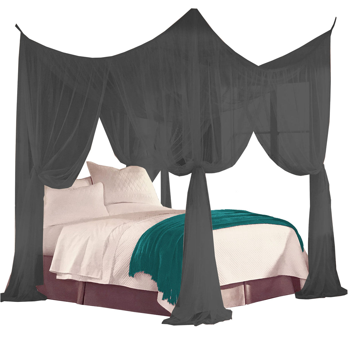 Just Relax Four Corner Post Elegant Mosquito Net Bed Canopy Set, Black, Full-Queen-King from ShopBobbys