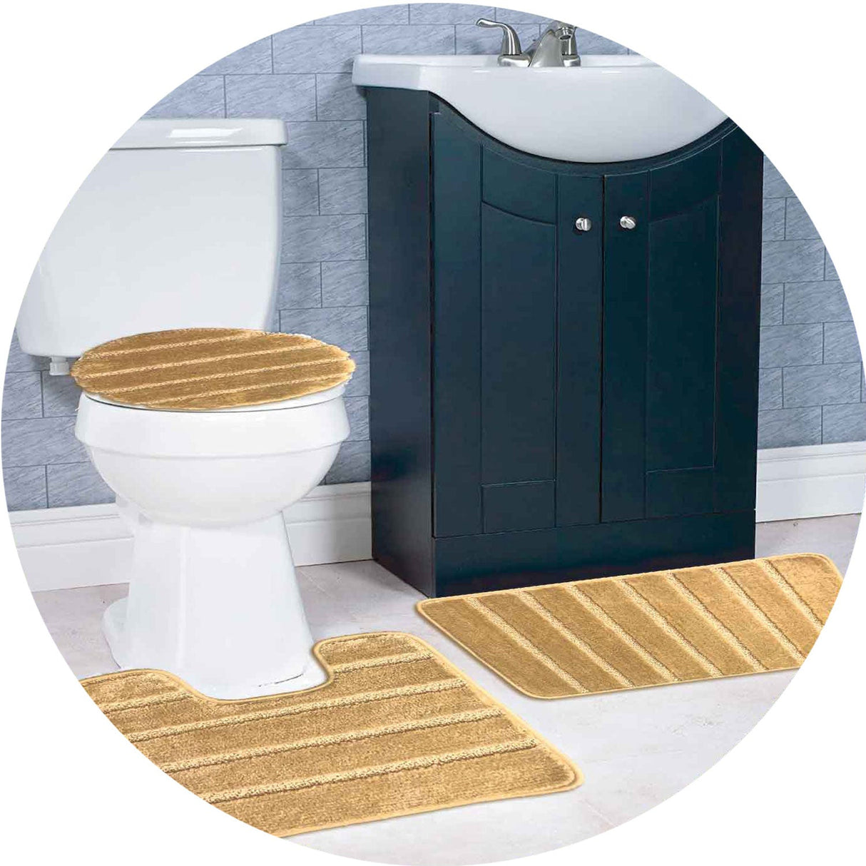 Atlanta 3-Piece Non-Slip Striped Tufted Bath Rug Set from ShopBobbys