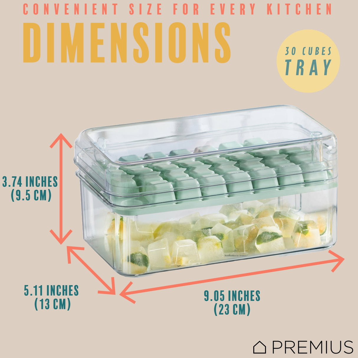 PREMIUS 2 Tray Ice Cube Tray with Container and Scoop, Green-Clear from ShopBobbys