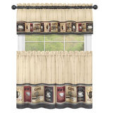 Achim Cozy Cafe Printed Kitchen Curtain Set, Tan-Black, Valance 58x13, Tiers 58x36 Inches from ShopBobbys