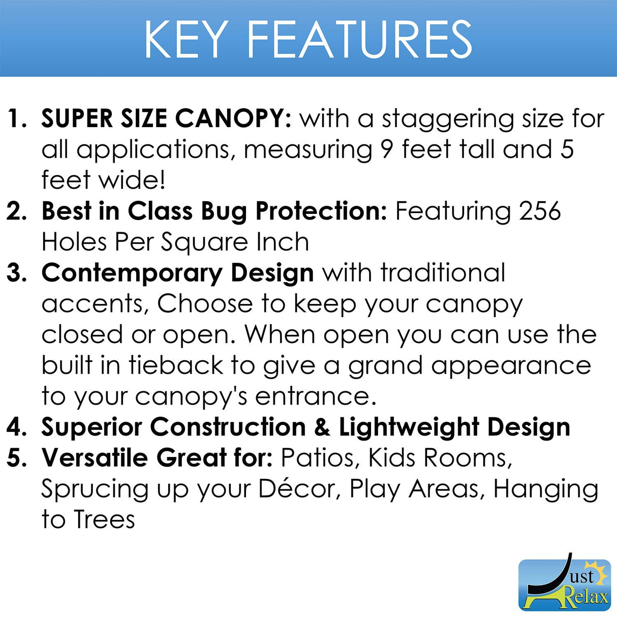 Just Relax Extra-Large Indoor-Outdoor Round Canopy Mosquito Net, White, 5x9 Feet from ShopBobbys