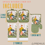 PREMIUS 5 Piece Printed Kitchen Linen Set, 2 Cotton Towels, 2 Pot Holders, 1 Oven Mitt from ShopBobbys